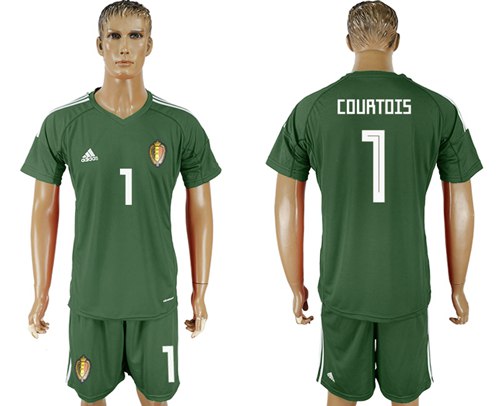 Belgium #1 Courtois Green Goalkeeper Soccer Country Jersey